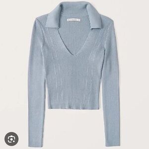 Abercrombie & Fitch Elevated Ribbed Knit Polo Sweater - Light Blue